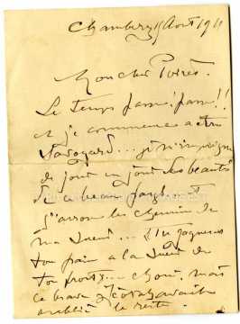 Lettre de Victor Prouvé (Chambéry)